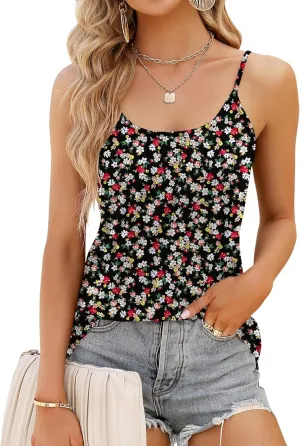 Micoson Flowy Camisole for Women Scoop Neck Adjustable Spaghetti Strap Casual Pleated Basic Tank Tops