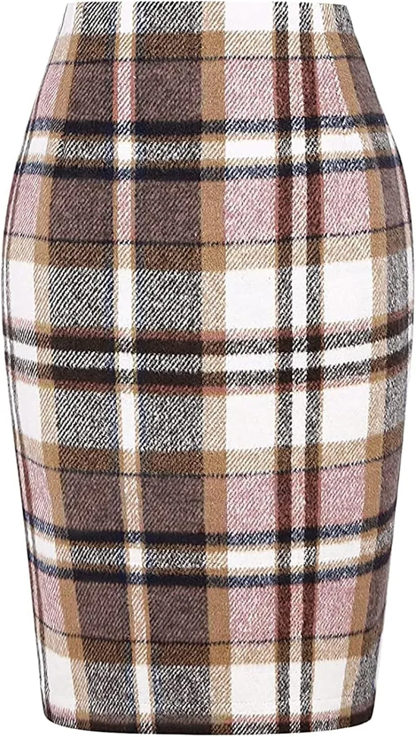 Midi Plaid Skirts for Women High Waisted Knee Length Wool Skirt 2024 Trendy Slim Fit Fall Winter Bodycon Wrap Skirt