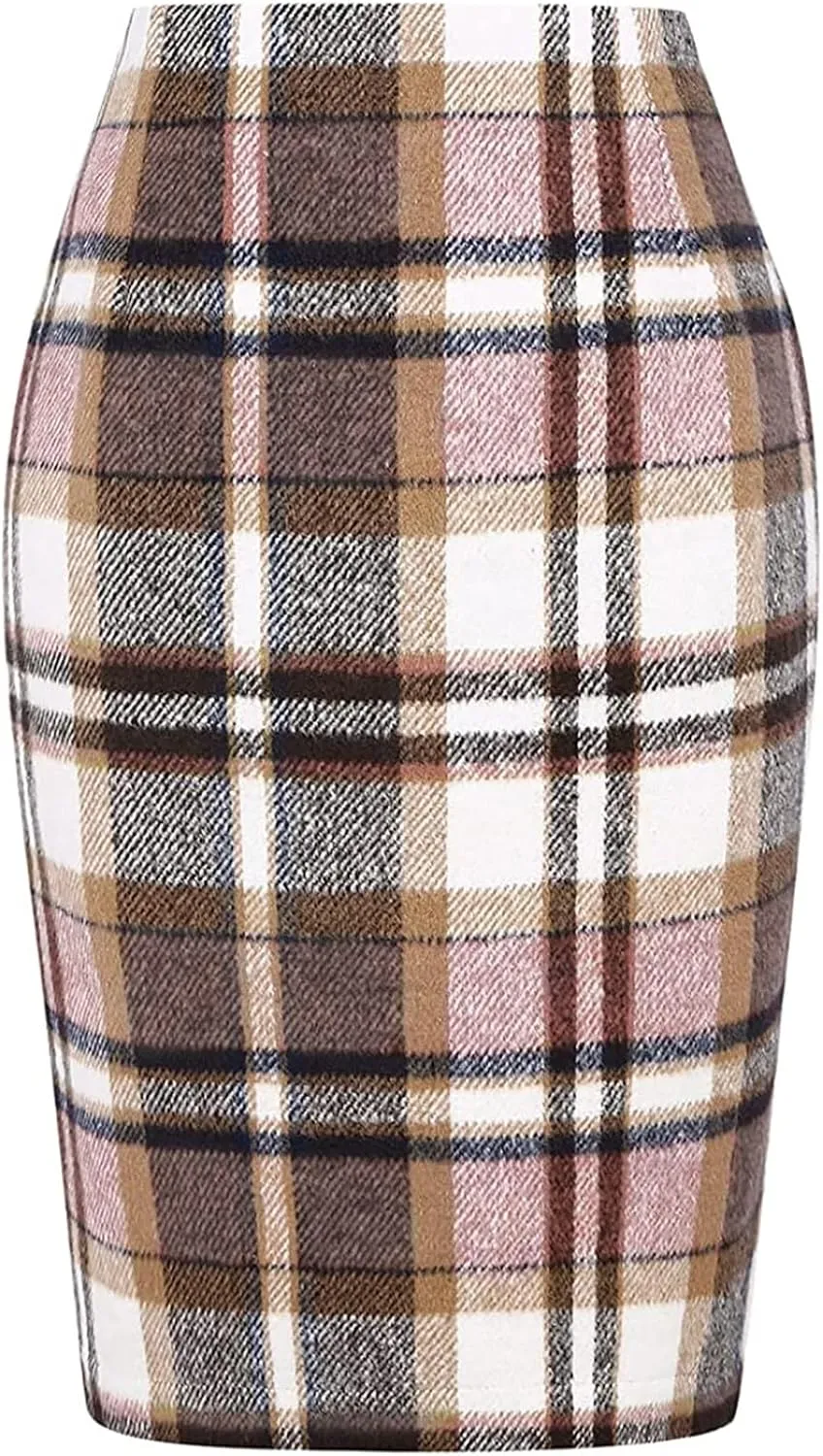 Midi Plaid Skirts for Women High Waisted Knee Length Wool Skirt 2024 Trendy Slim Fit Fall Winter Bodycon Wrap Skirt