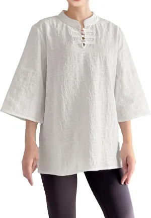 Minibee Women's 3/4 Length Sleeve Tops Cotton Linen Shirts Casual Blouse Summer Tops for Women