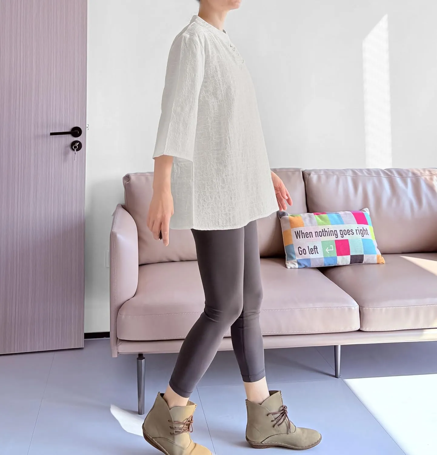 Minibee Women's 3/4 Length Sleeve Tops Cotton Linen Shirts Casual Blouse Summer Tops for Women