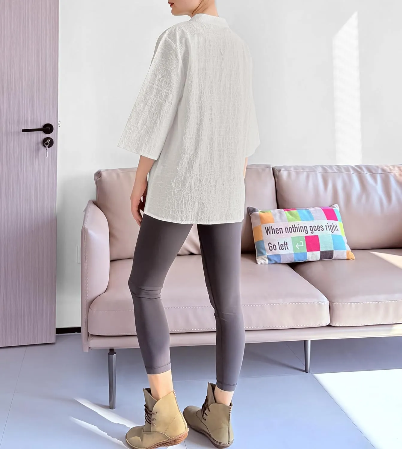 Minibee Women's 3/4 Length Sleeve Tops Cotton Linen Shirts Casual Blouse Summer Tops for Women