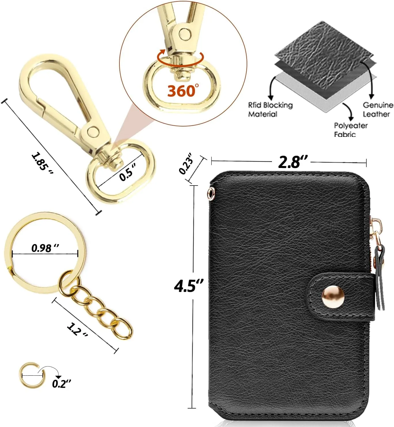 Minimalist Wallet,M-Plateau Card Holder Cute Small Wallet with Doorman Keychain Ring for Car Keys, Zipper Card Case Purse with ID Window,Perfect Gifts for Men and Women (Black)