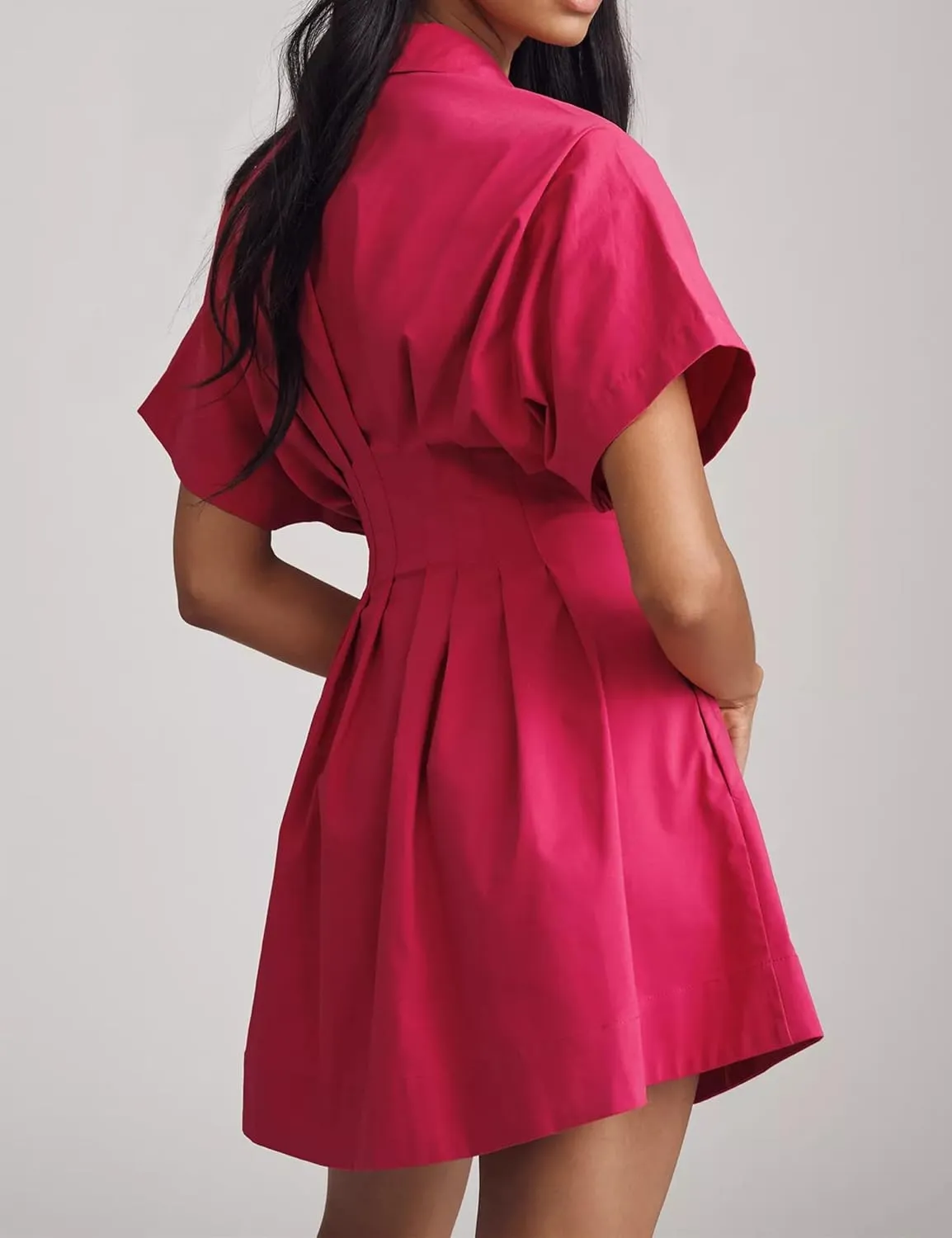 MISSACTIVER Women Pleated Button Down Shirt Dress Short Sleeve Striped Corset Mini Dresses Casual Summer Short Dress