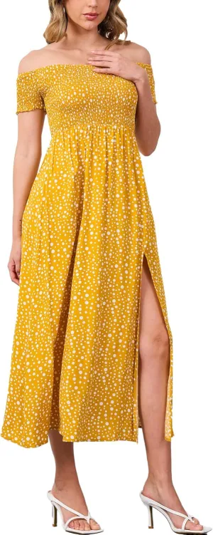 Moss Rose Womens Boho Maxi Dresses Summer Off Shoulder Cap Sleeve Flowy Swing Casual Long Dress