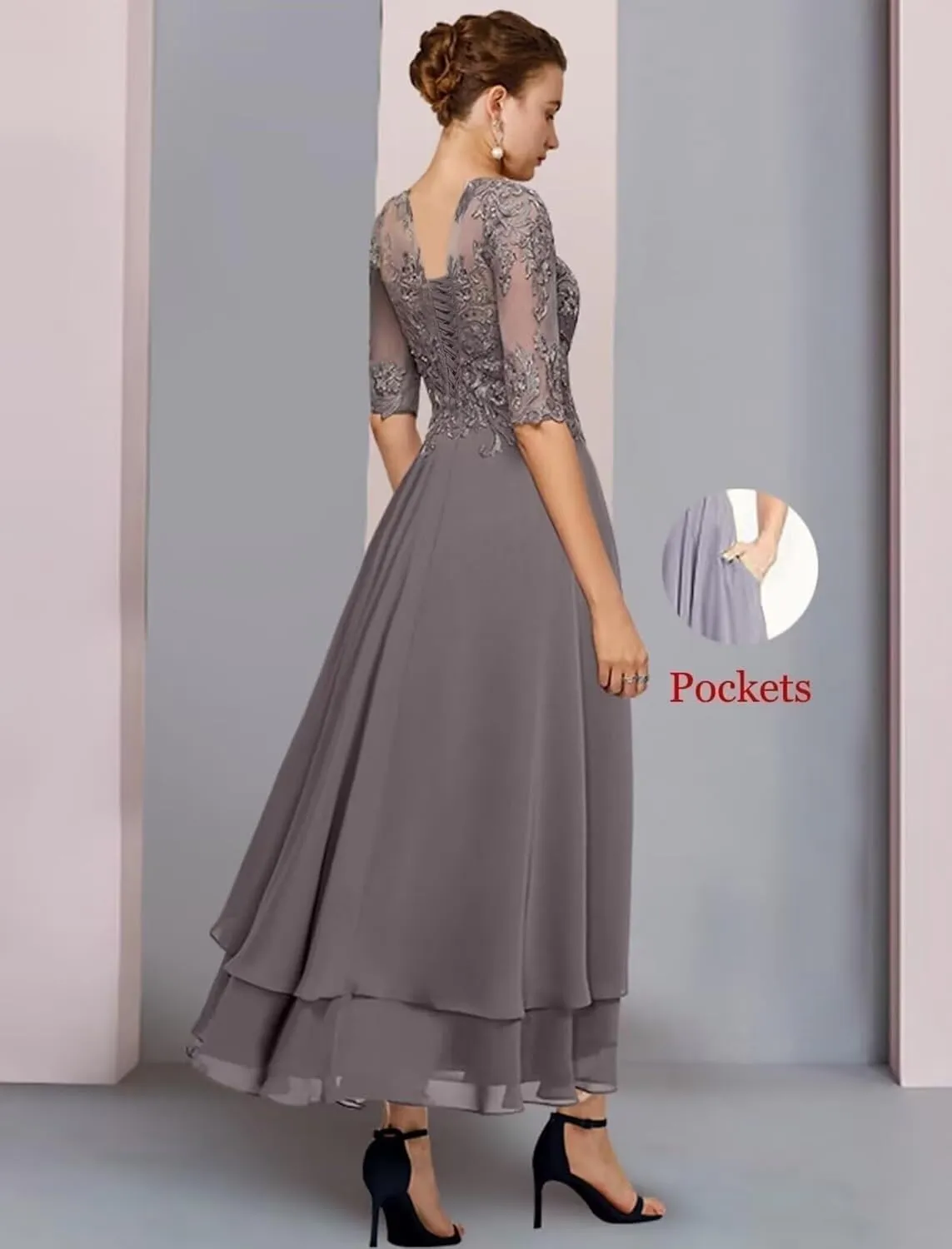 Mother of The Bride Dress for Wedding Lace Applique Chiffon A-Line 3/4 Sleeve Formal Evening Gowns 2025