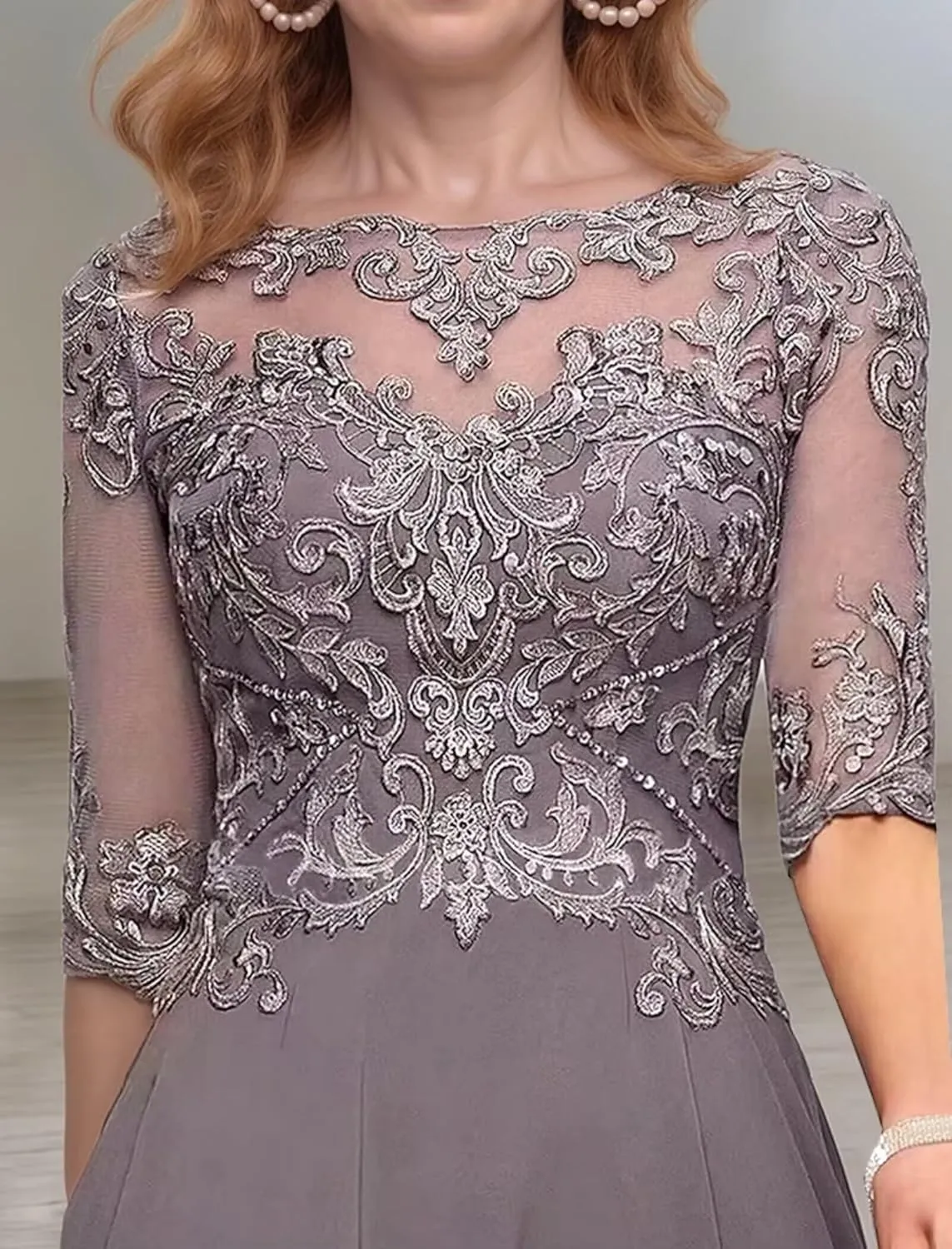 Mother of The Bride Dress for Wedding Lace Applique Chiffon A-Line 3/4 Sleeve Formal Evening Gowns 2025