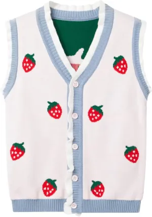 Mud Kingdom Toddler Little Girls Sweater Vest Knitted Sleeveless Button Down V-Neck Spring Autumn