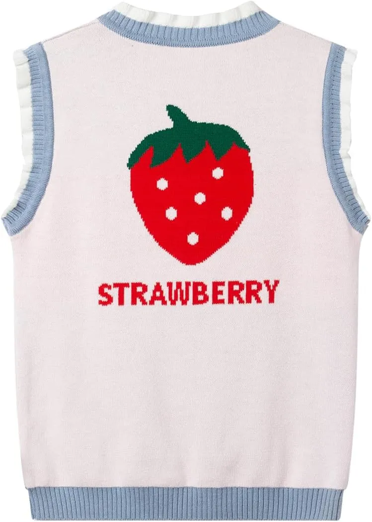 Mud Kingdom Toddler Little Girls Sweater Vest Knitted Sleeveless Button Down V-Neck Spring Autumn