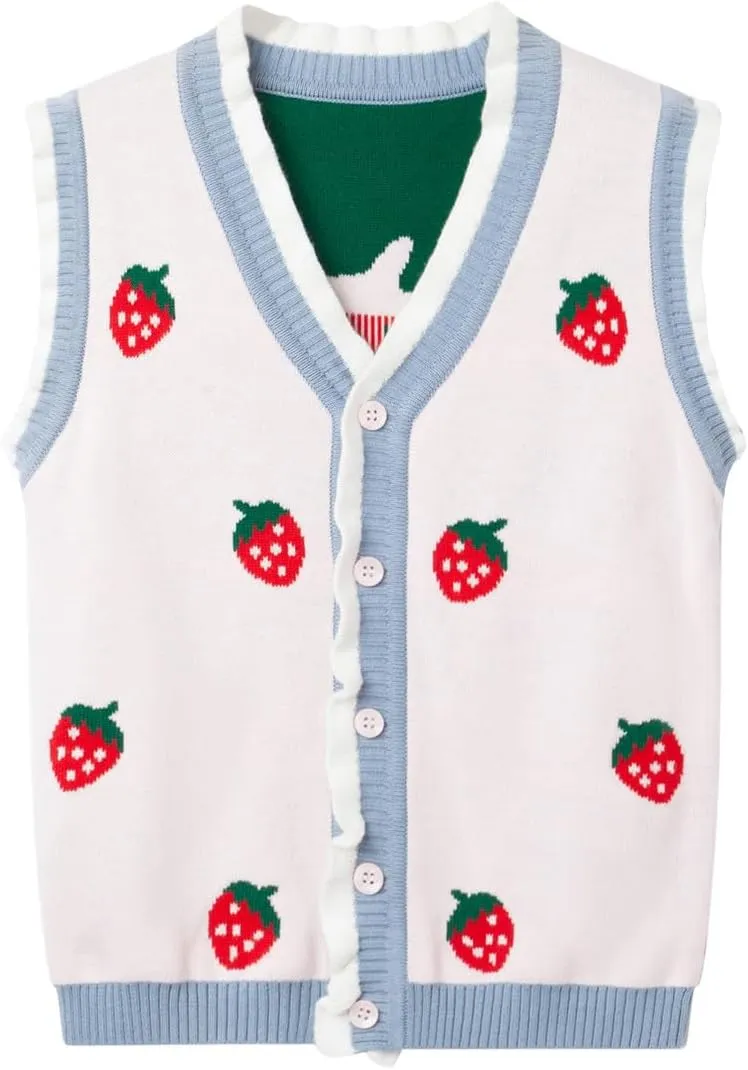 Mud Kingdom Toddler Little Girls Sweater Vest Knitted Sleeveless Button Down V-Neck Spring Autumn