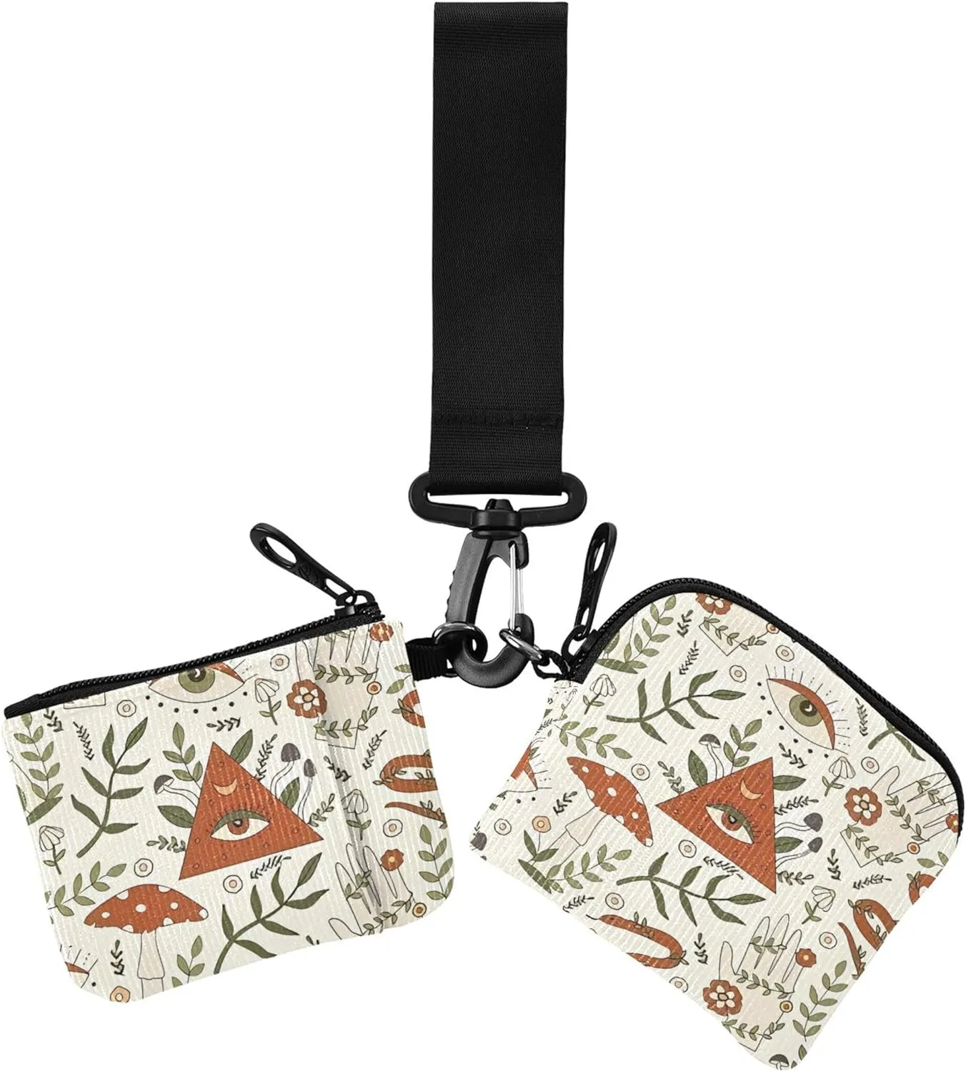 Mushroom Stylish Pattern Women's Change Wallet Card Cases Small Detachable Card Wallet Money Organizer with Wristle Strap for Men Women 2 Pcs