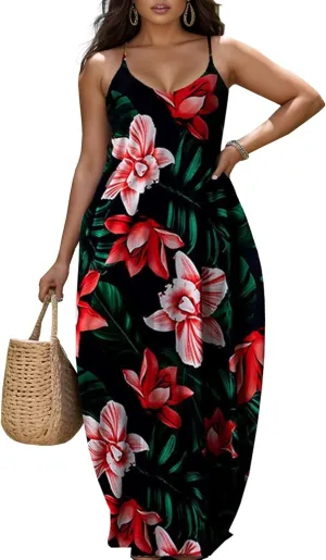 Nhicdns Women's Summer Plus Size Hawaiian Dresses Tie Dye Spaghetti Strap Maxi Dress Beach Boho Casual Sundress