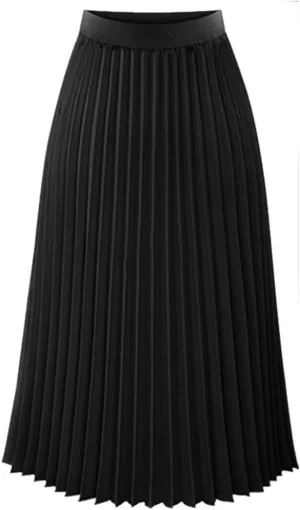 NREALY Skirt Womens Solid Pleated Elegant Midi Elastic Waist Maxi Skirt