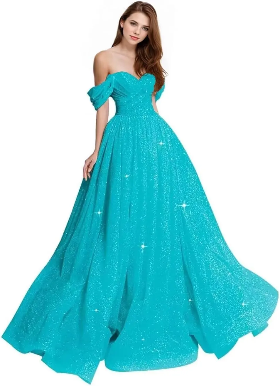 Off The Shoulder Prom Dress 2025 Glitter Tulle Ball Gown A Line Long Formal Evening Dresses