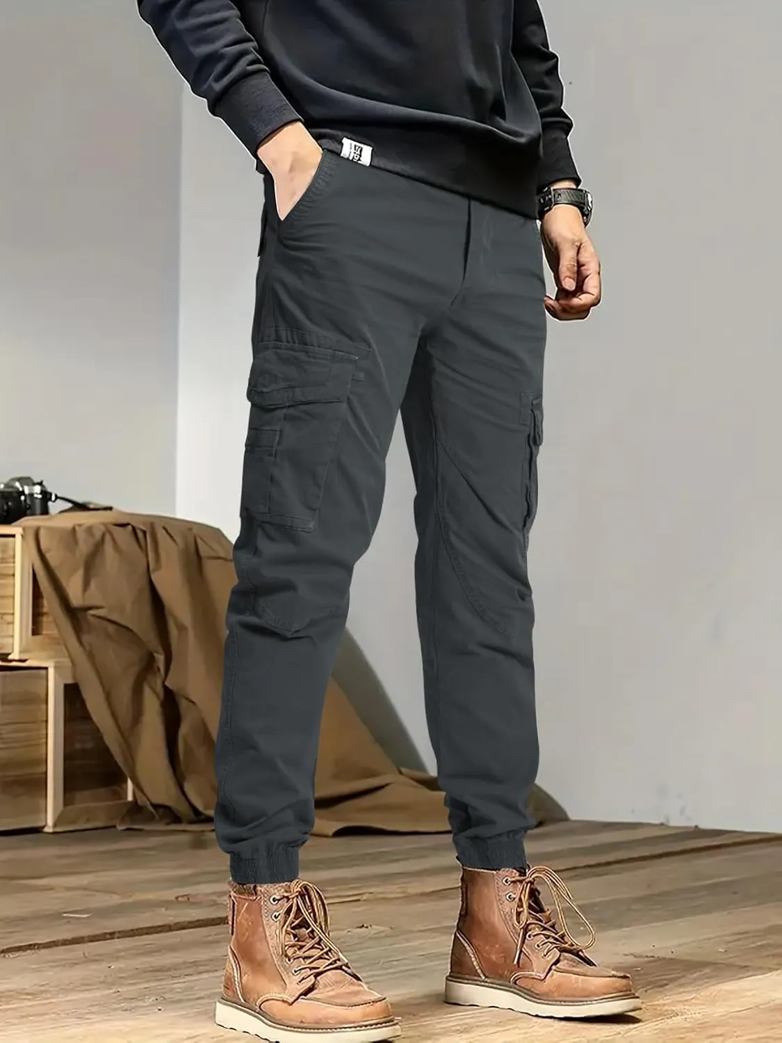 OUTSON Men's Relaxed Fit Cargo Pants 8 Pockets Work Pants Casual Outdoor Pants Ripstop Tactical Pants for Men