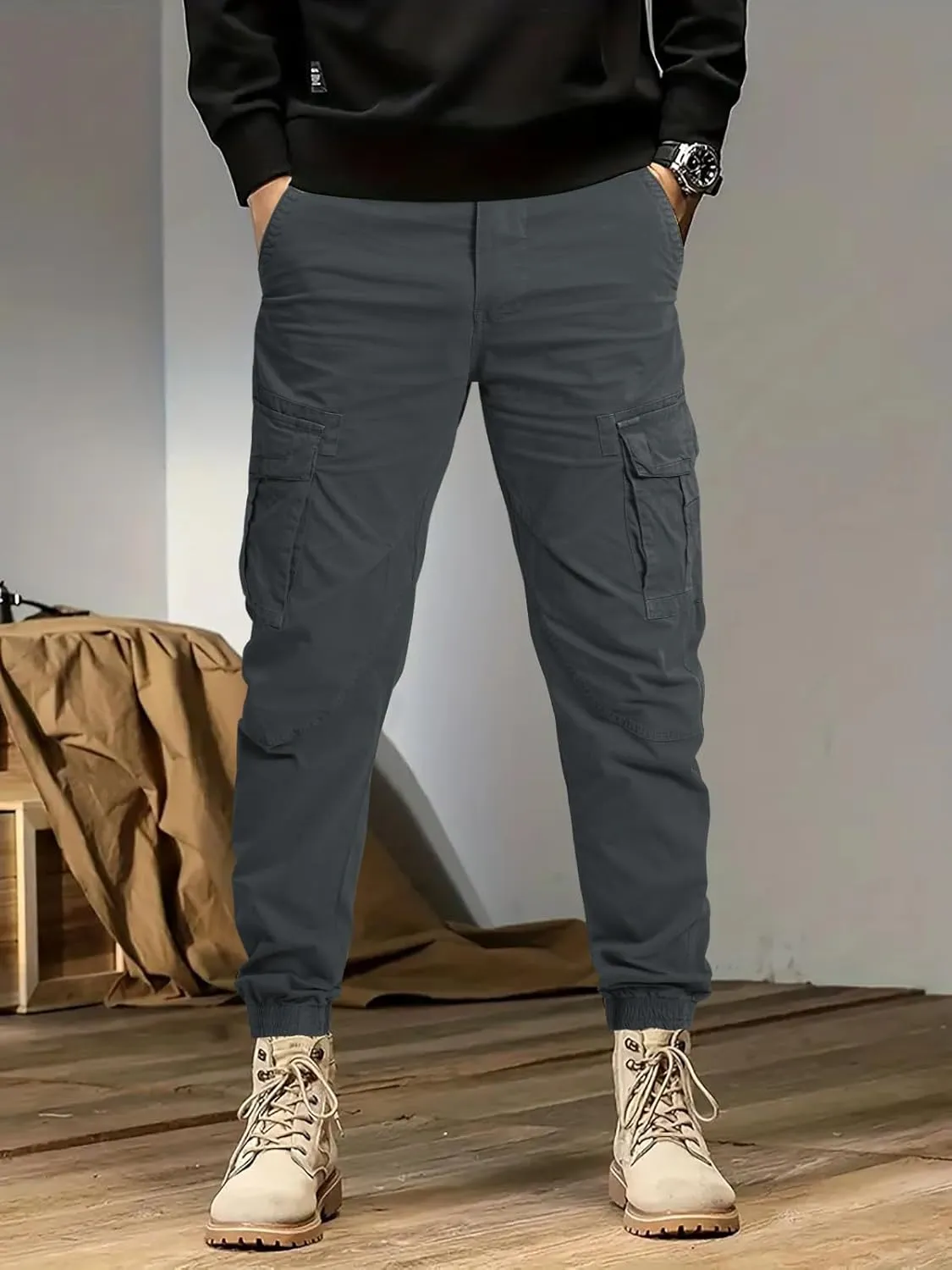 OUTSON Men's Relaxed Fit Cargo Pants 8 Pockets Work Pants Casual Outdoor Pants Ripstop Tactical Pants for Men