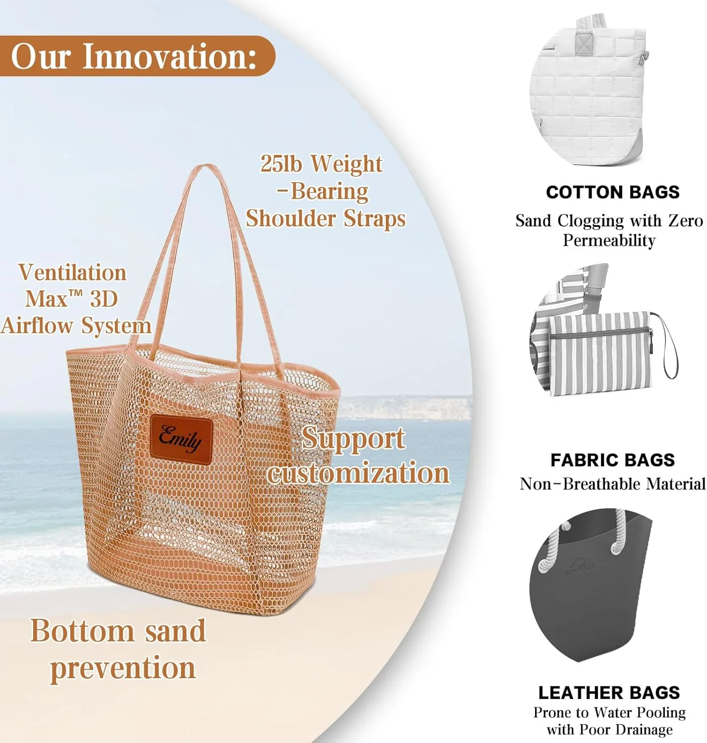 Personalized Beach Tote BagsVibrant Colors & Smart MeshCustom Bachelorette Trip Gifts for HerSummer Hobo Bag