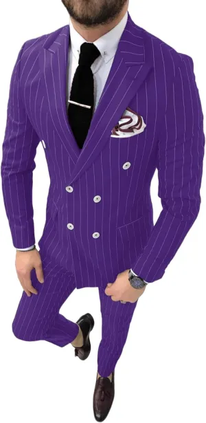 Pinstripe Double Breasted Suit for Men 2 Piece Prom Tuxedo Formal Dinner Jackets for Wedding JXZ013