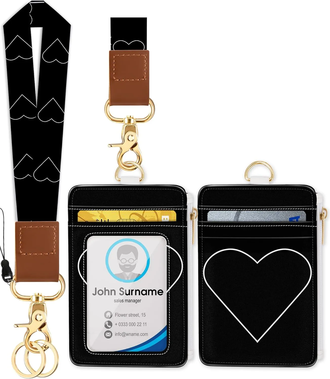 Plifal Lanyards for Keys Wristlet Keychain Wrist Lanyard Wallet for Women Wristlet Strap ID Wallet for Car Keys Black Heart Short Small Wrist Key Holder Key Chain Strap