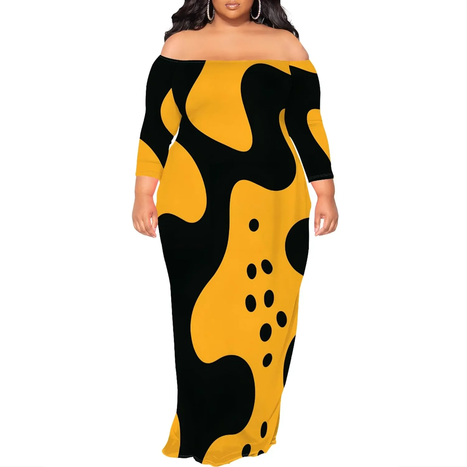 Plus Size Dresses for Curvy Women Sexy Off Shoulder Fall Dress Colorful Stripe Print Club Party Cocktail Fishtail Maxi Dress