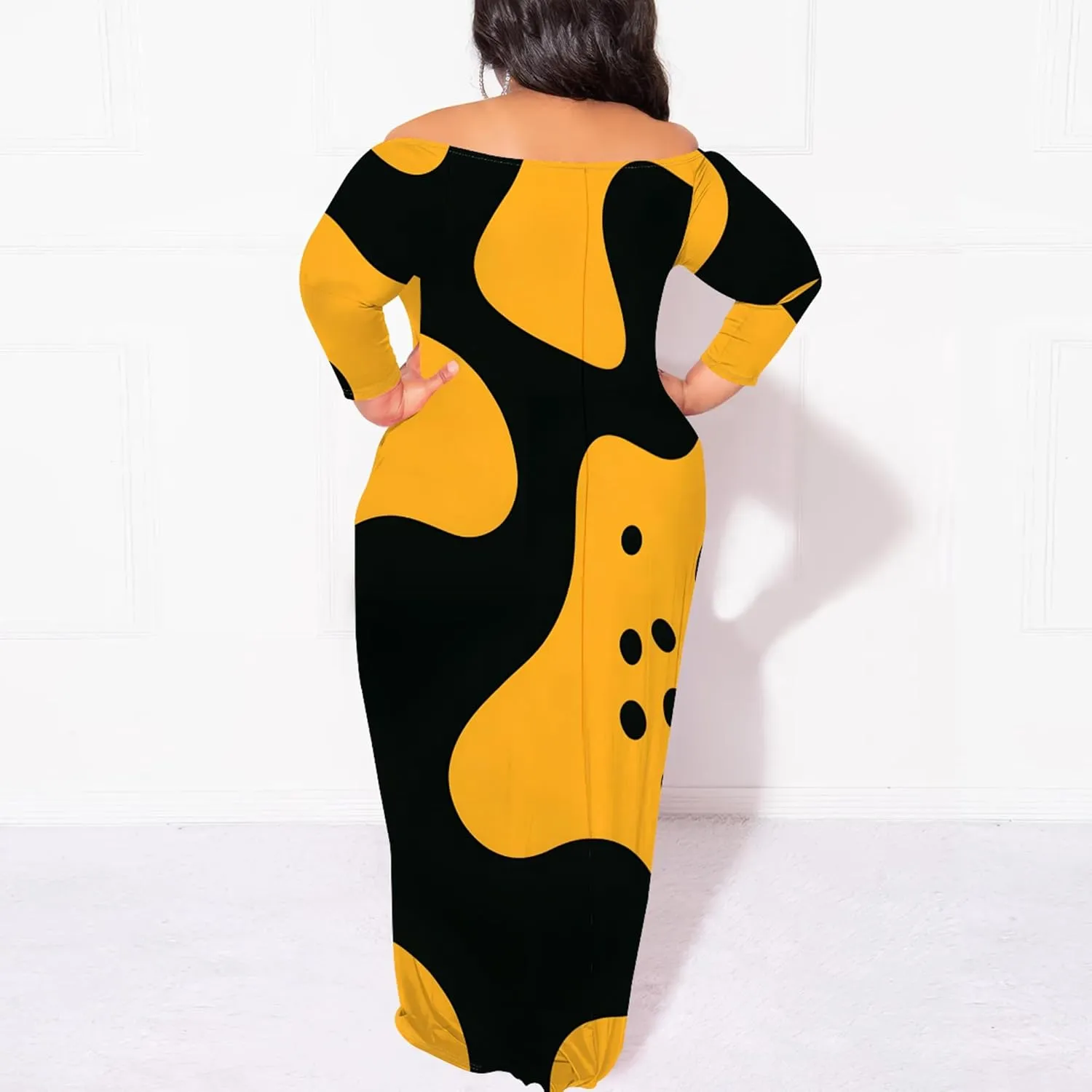 Plus Size Dresses for Curvy Women Sexy Off Shoulder Fall Dress Colorful Stripe Print Club Party Cocktail Fishtail Maxi Dress