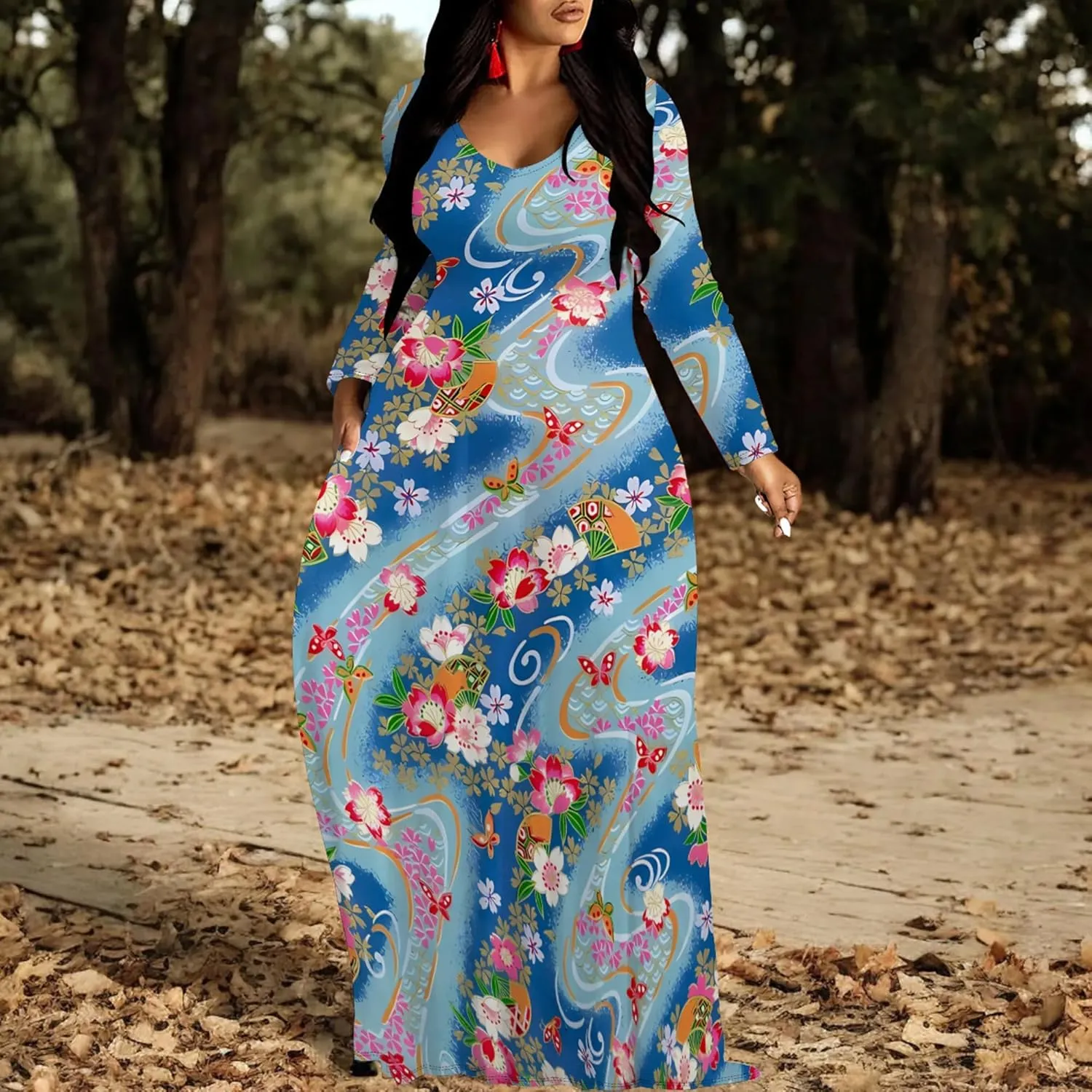 Plus Size Maxi Long Dress Sexy Outfits for Women Printed Loose Cute Dress