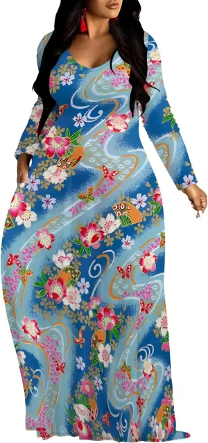 Plus Size Maxi Long Dress Sexy Outfits for Women Printed Loose Cute Dress