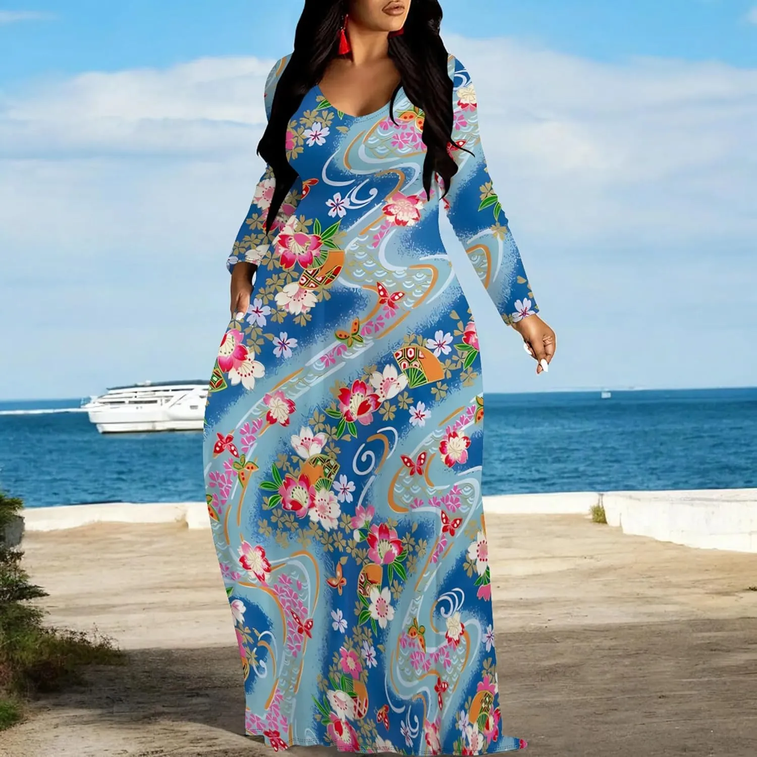 Plus Size Maxi Long Dress Sexy Outfits for Women Printed Loose Cute Dress