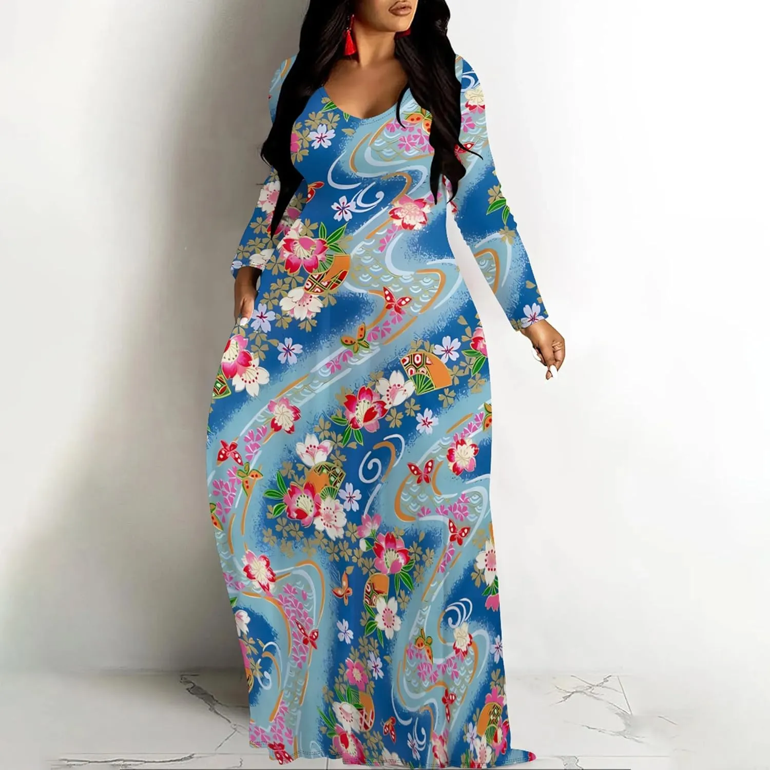Plus Size Maxi Long Dress Sexy Outfits for Women Printed Loose Cute Dress