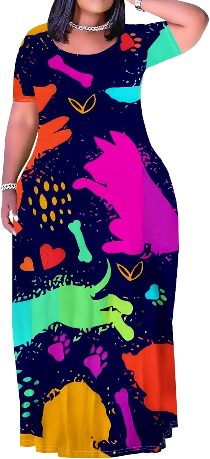 Plus Size Maxi Summer Dress 90 s Outfits for Women Neon Loose Cute Dress