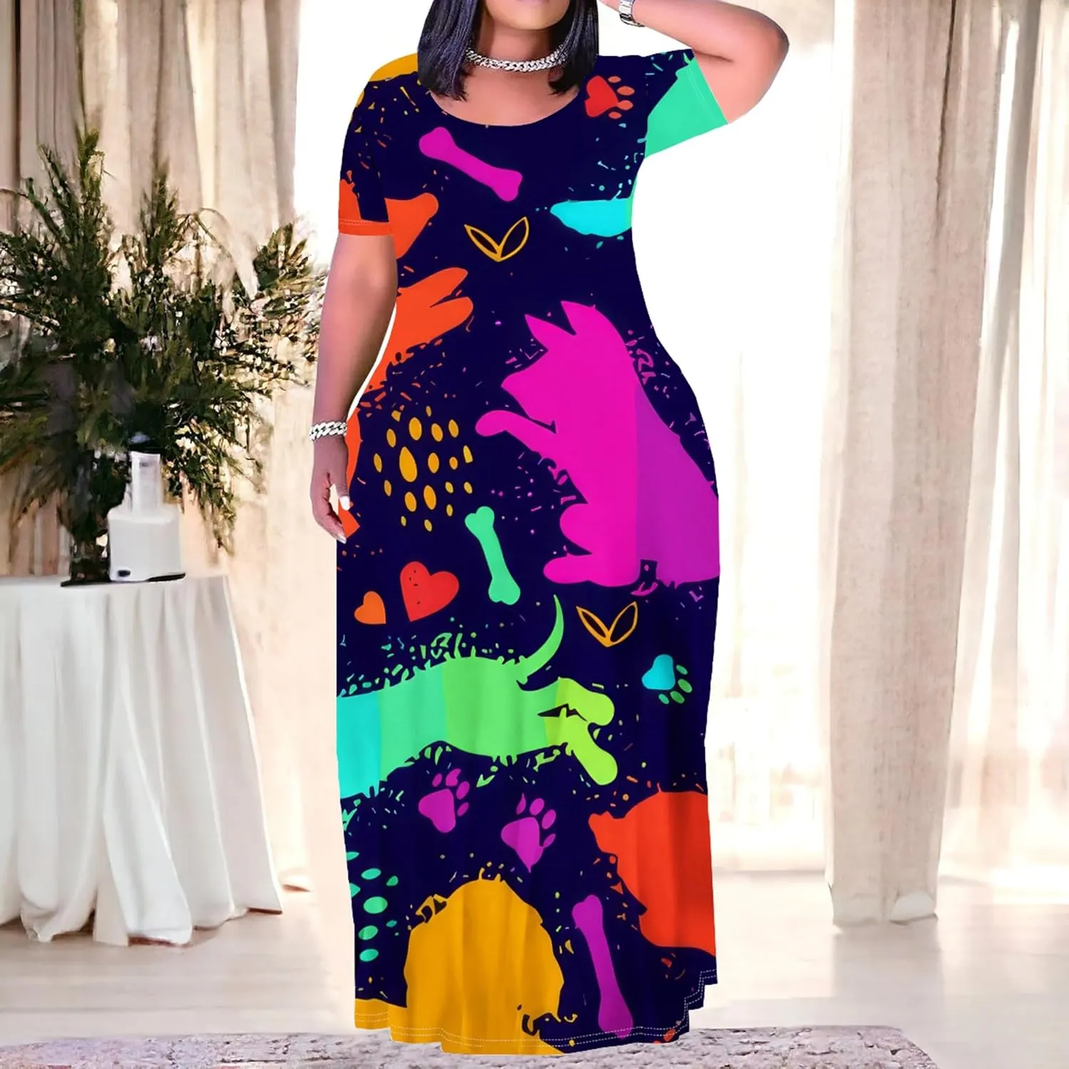 Plus Size Maxi Summer Dress 90 s Outfits for Women Neon Loose Cute Dress