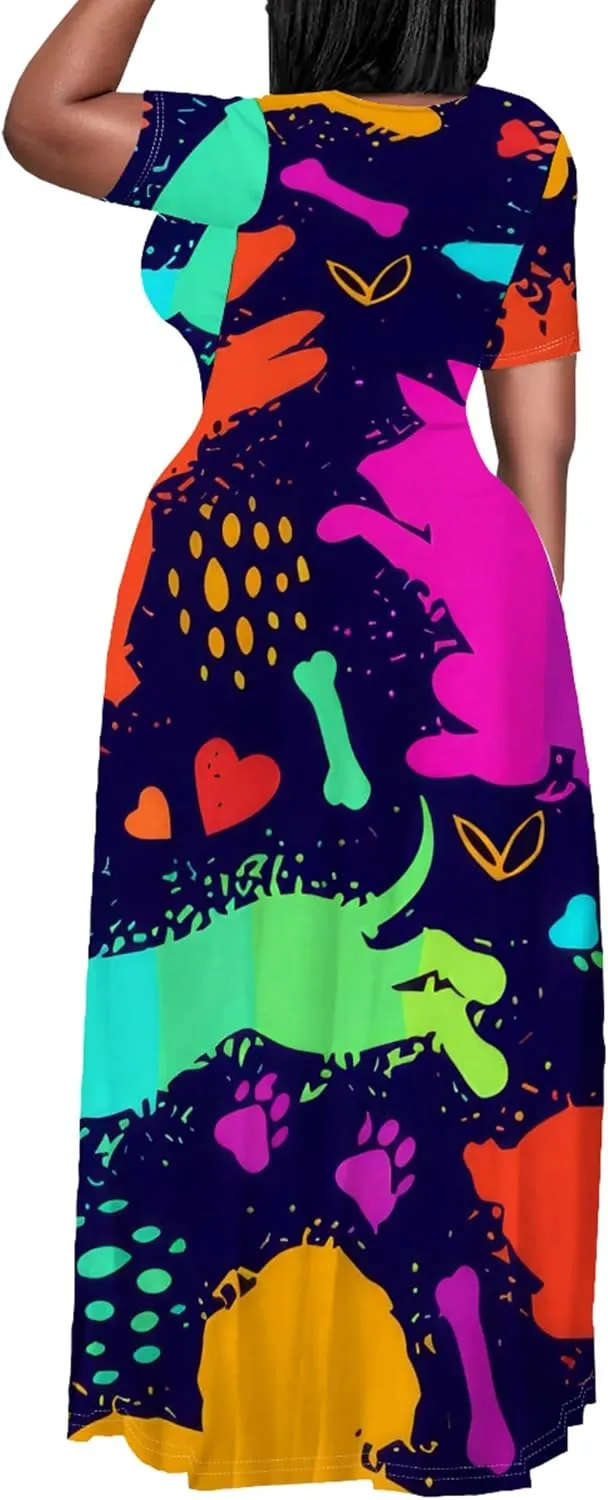 Plus Size Maxi Summer Dress 90 s Outfits for Women Neon Loose Cute Dress
