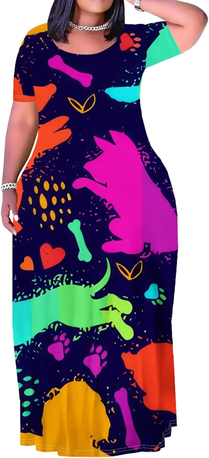 Plus Size Maxi Summer Dress 90 s Outfits for Women Neon Loose Cute Dress