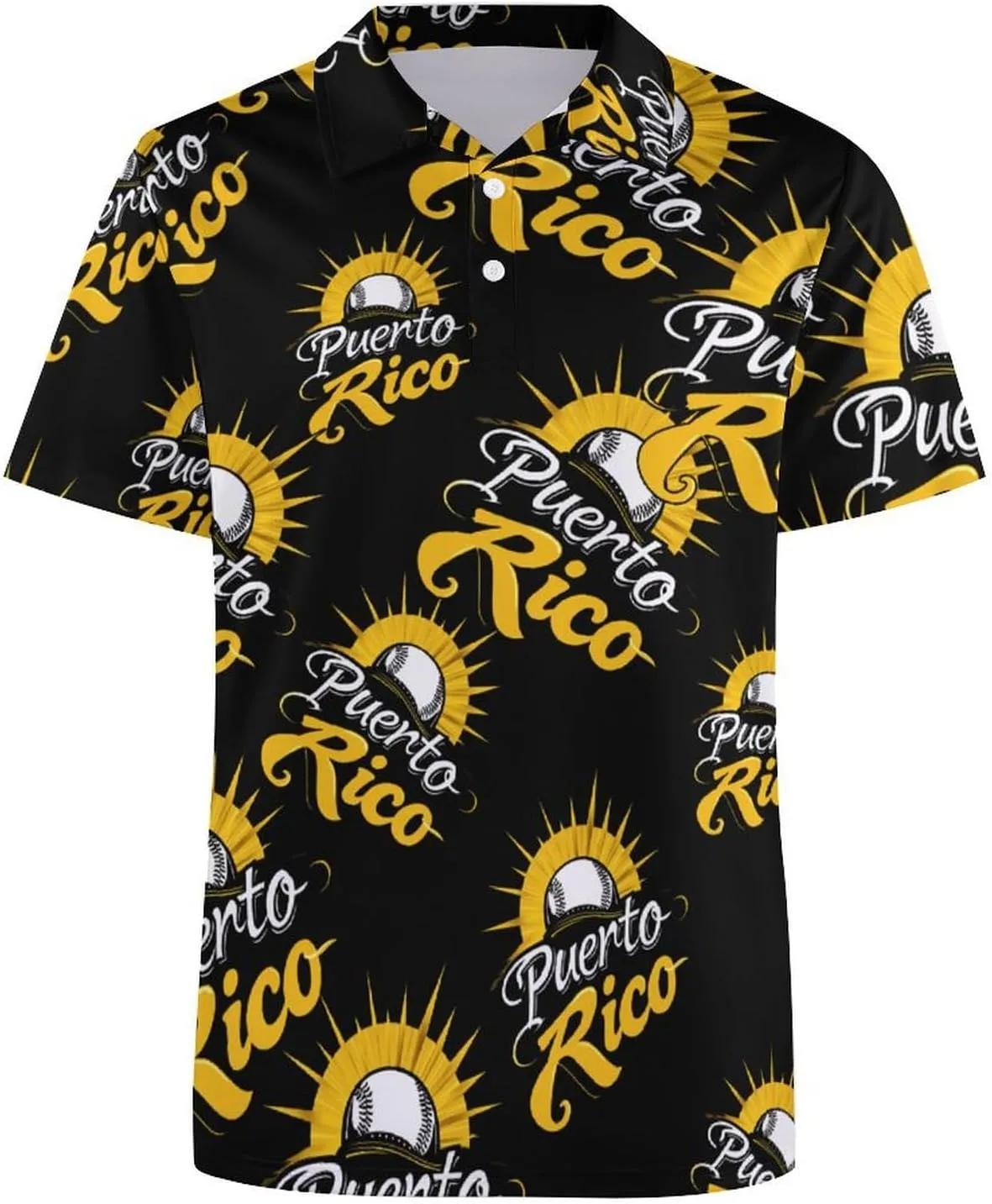PR State Baseball Sunrise Mens Polo Shirts Quick Dry Short Sleeve T-shirts Slim Tennis Collared Tees Tops