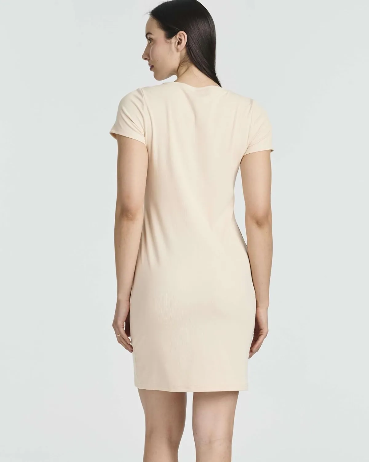 Real Essentials 3 Pack: Women's Mini Short Sleeve Dress Ribbed Scoop Neck Summer Casual Slim Fit T-Shirt Solid Color