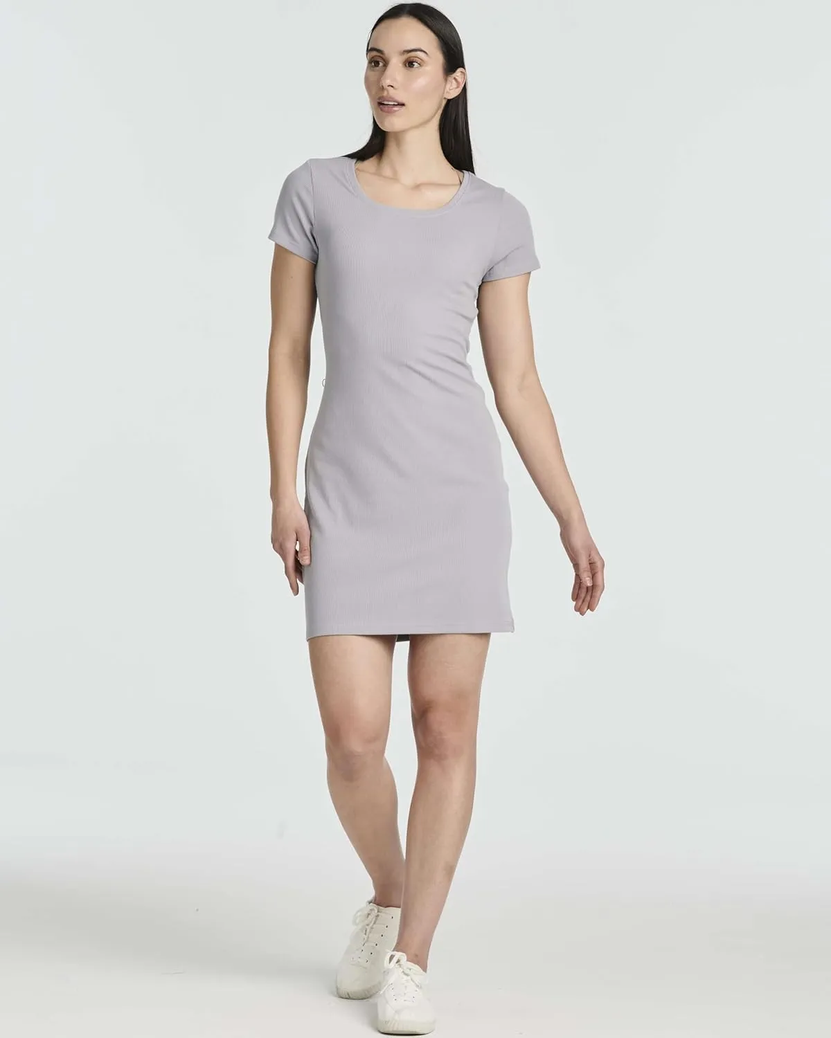 Real Essentials 3 Pack: Women's Mini Short Sleeve Dress Ribbed Scoop Neck Summer Casual Slim Fit T-Shirt Solid Color