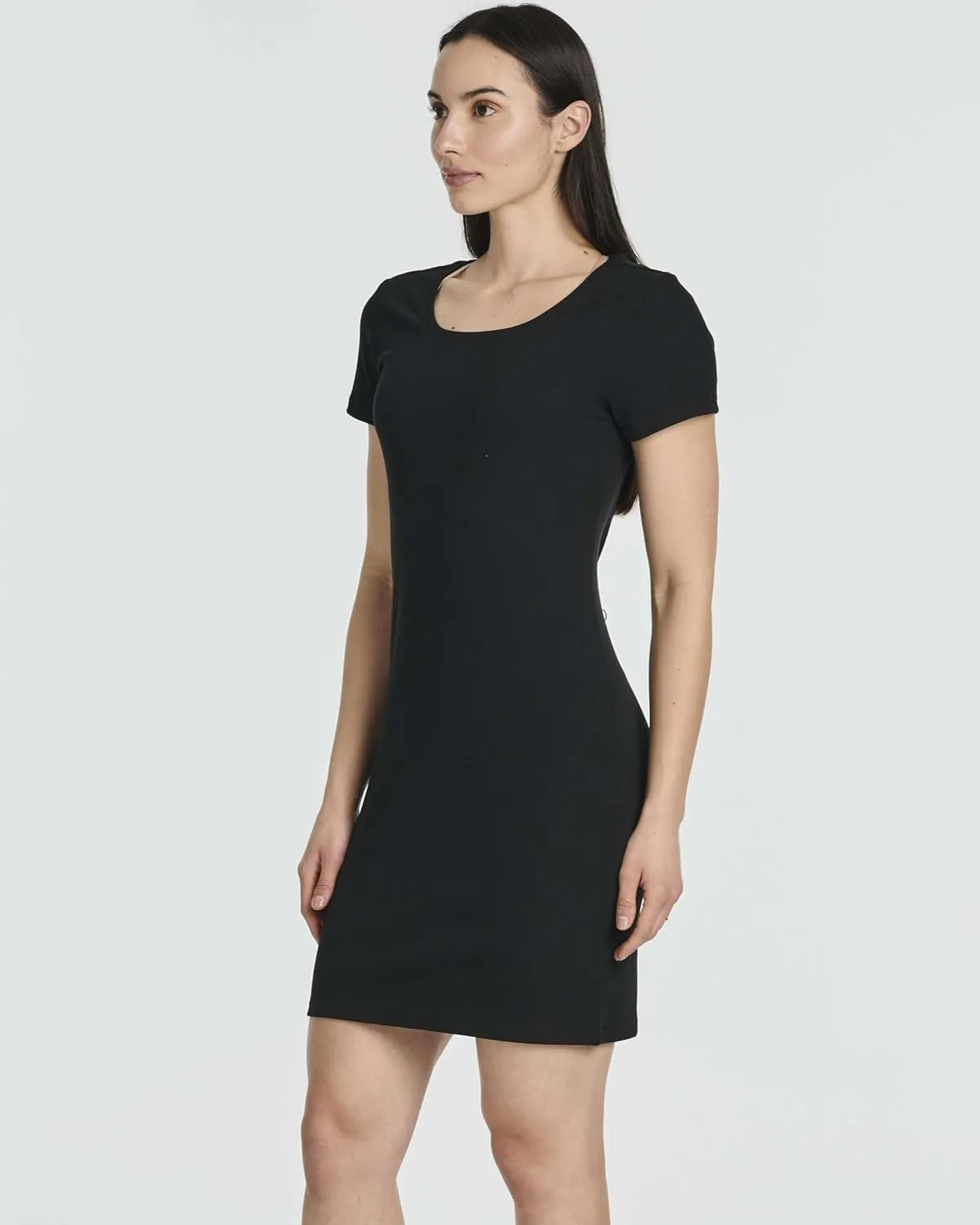 Real Essentials 3 Pack: Women's Mini Short Sleeve Dress Ribbed Scoop Neck Summer Casual Slim Fit T-Shirt Solid Color