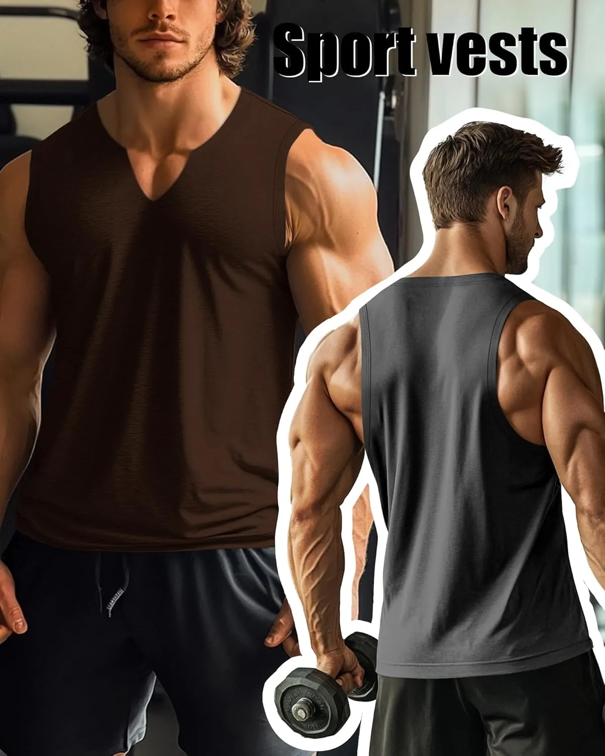 Riyiper 3 Pack Men's Sleeveless Tank Tops, V Neck Longline Henley T Shirts Casual Cotton Muscle Shirts Stretch Athletic Tee