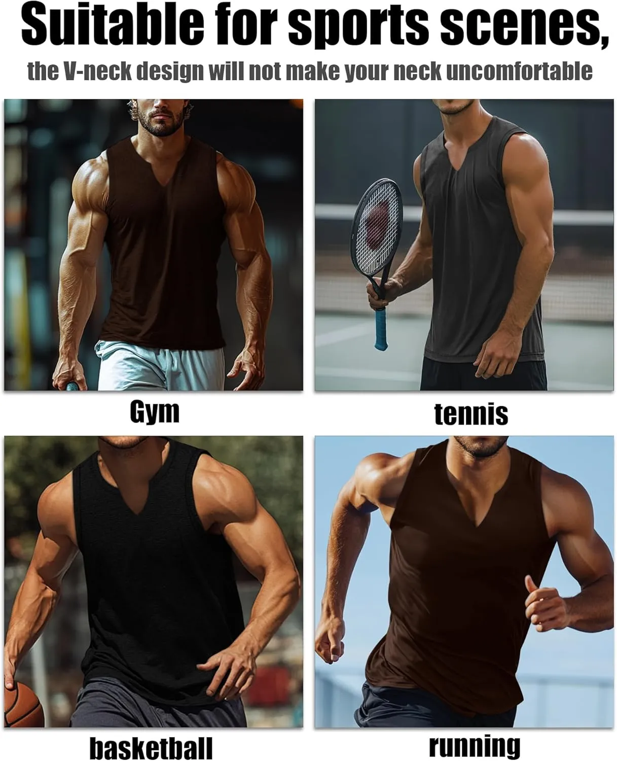 Riyiper 3 Pack Men's Sleeveless Tank Tops, V Neck Longline Henley T Shirts Casual Cotton Muscle Shirts Stretch Athletic Tee