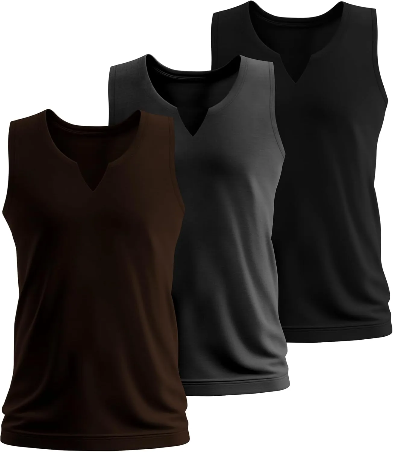 Riyiper 3 Pack Men's Sleeveless Tank Tops, V Neck Longline Henley T Shirts Casual Cotton Muscle Shirts Stretch Athletic Tee