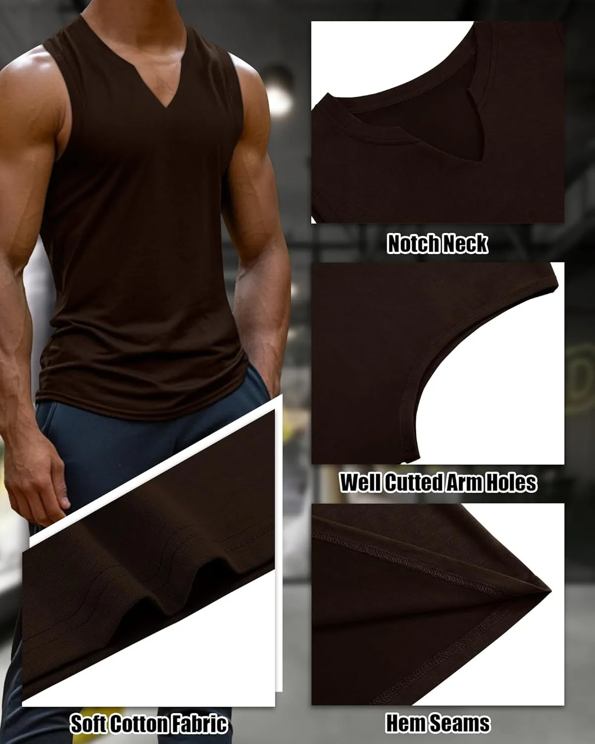 Riyiper 3 Pack Men's Sleeveless Tank Tops, V Neck Longline Henley T Shirts Casual Cotton Muscle Shirts Stretch Athletic Tee