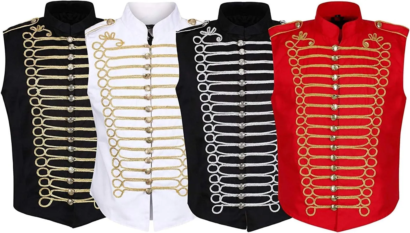 Ro Rox Steampunk Napoleon Sleeveless Military Drummer Parade Jackets for Themed Parties, Cosplay Events, Halloween
