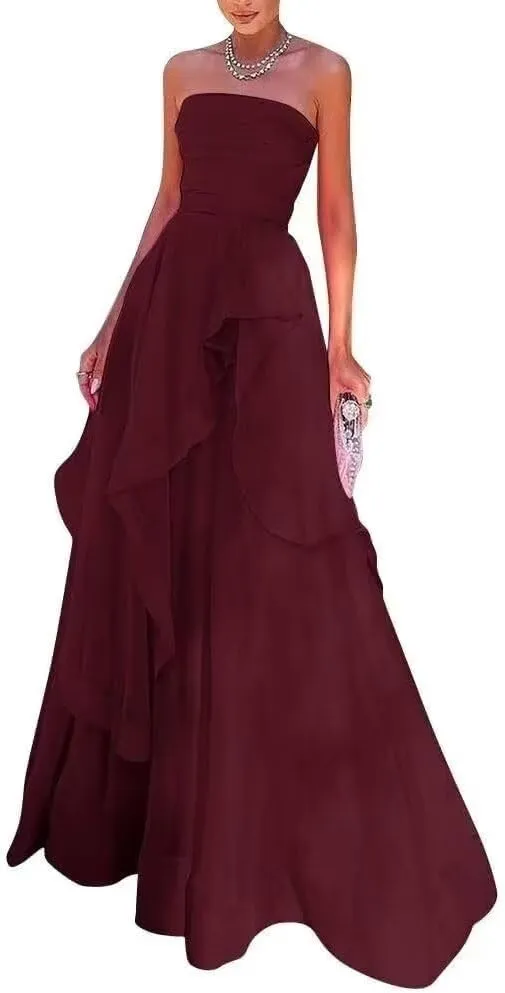 Ruffles Tulle Prom Dress Strapless Formal Evening Party Dresses 2025 Long Ball Gown A-Line Corset Tube Prom Gowns