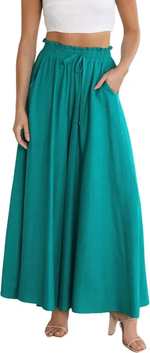 R.Vivimos Women's Wide Leg Lounge Pants Elastic High Waisted Drawstring Tie Casual Flowy Palazzo Pants Trousers with Pockets