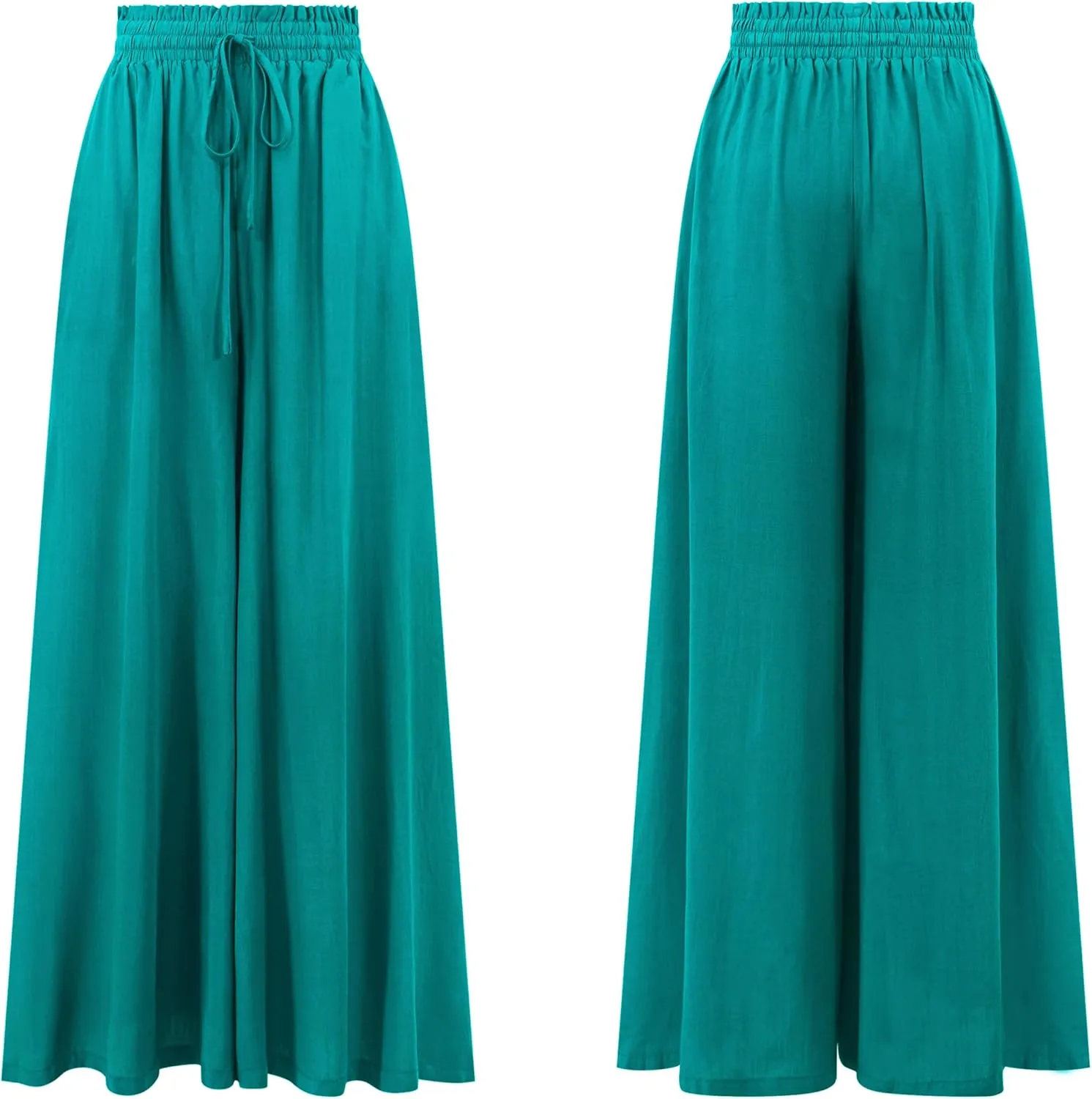 R.Vivimos Women's Wide Leg Lounge Pants Elastic High Waisted Drawstring Tie Casual Flowy Palazzo Pants Trousers with Pockets