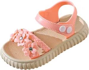 Sandals Baby Comfortable No Slip Summer Girls Fashion Sandals For Toddlers Soft Bottom Non Slip Outdoor Wear Flower Decorative Children's Shoes Adjustable Sporty Slides for The Beach and Pool