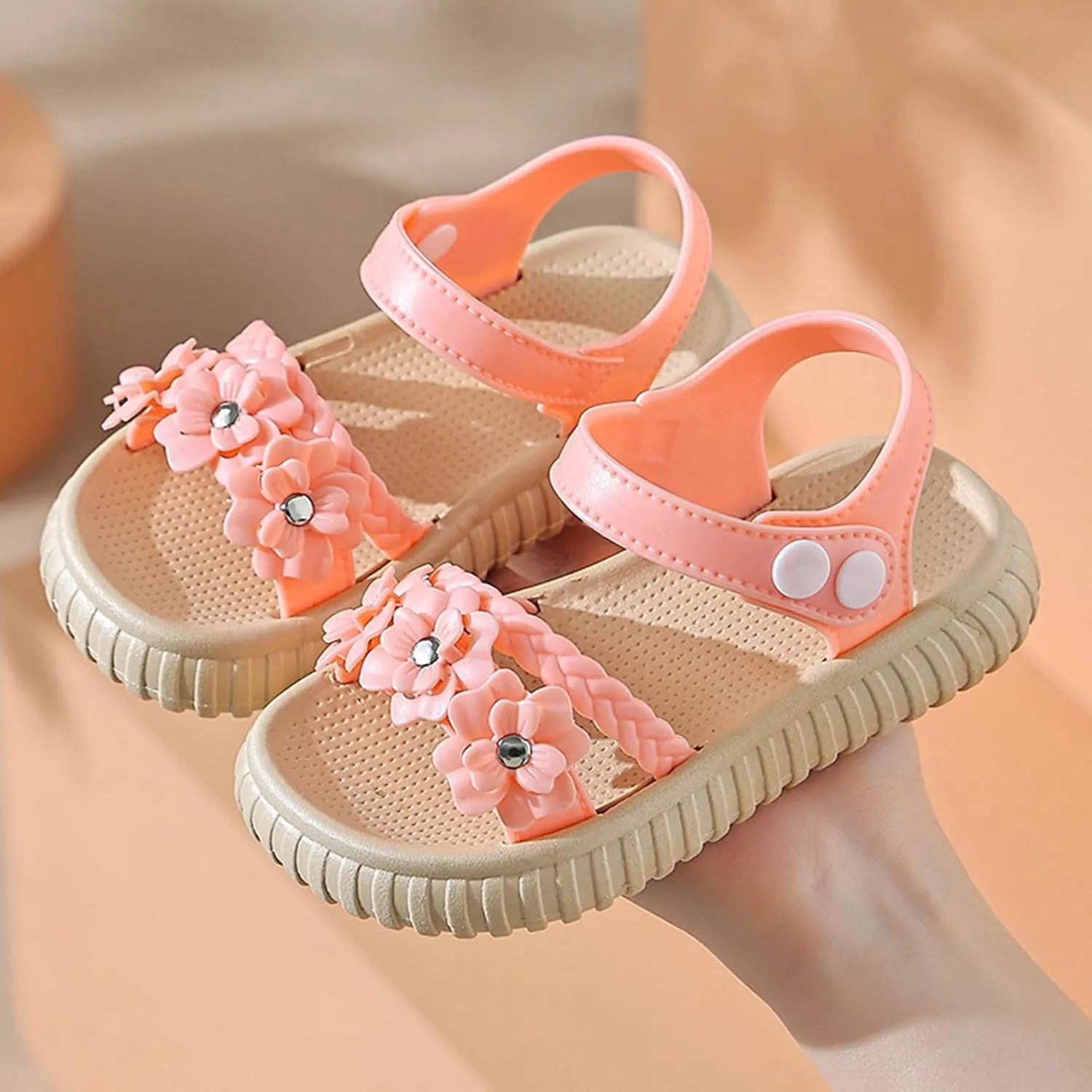 Sandals Baby Comfortable No Slip Summer Girls Fashion Sandals For Toddlers Soft Bottom Non Slip Outdoor Wear Flower Decorative Children's Shoes Adjustable Sporty Slides for The Beach and Pool