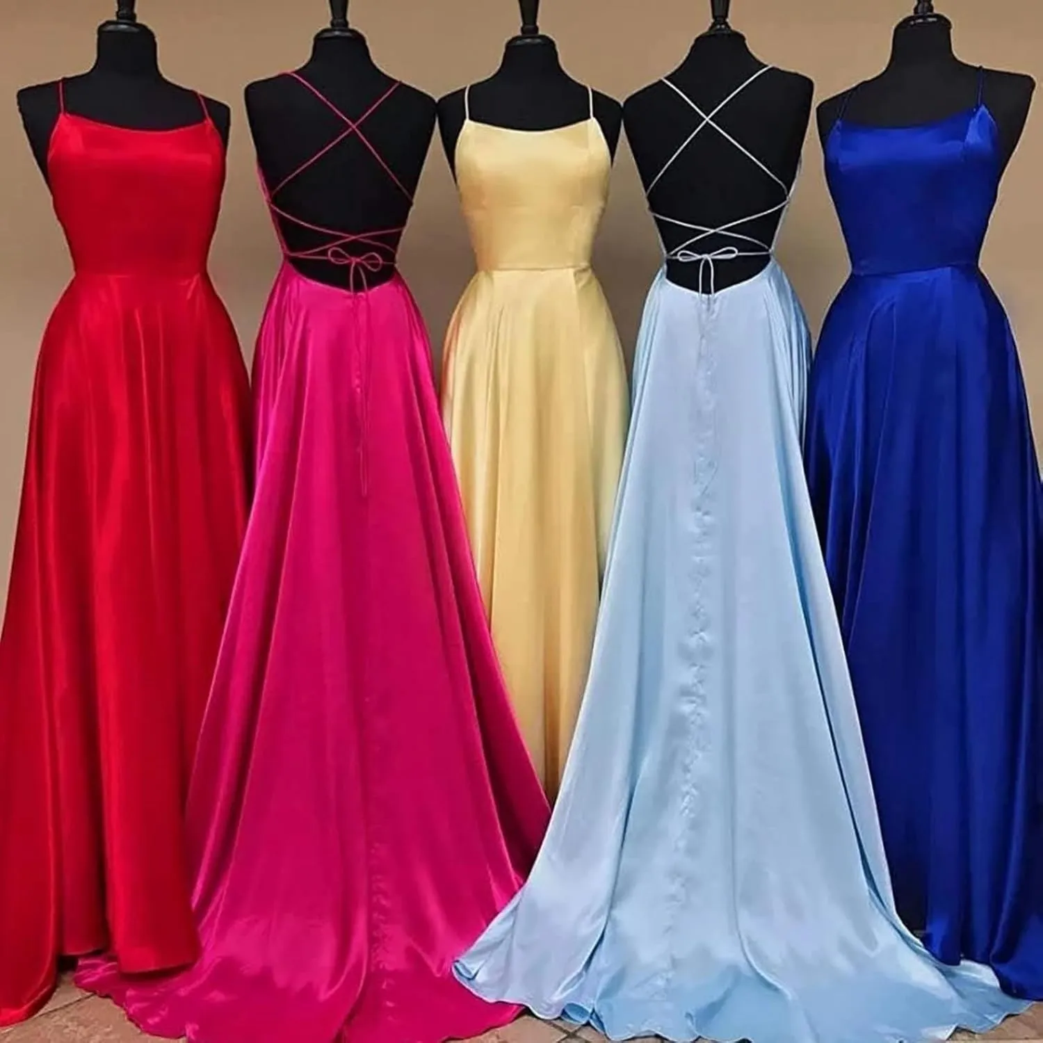 Satin Bridesmaid Dresses for Women Spaghetti Straps Prom Dress with Slit Long Ball Gowns