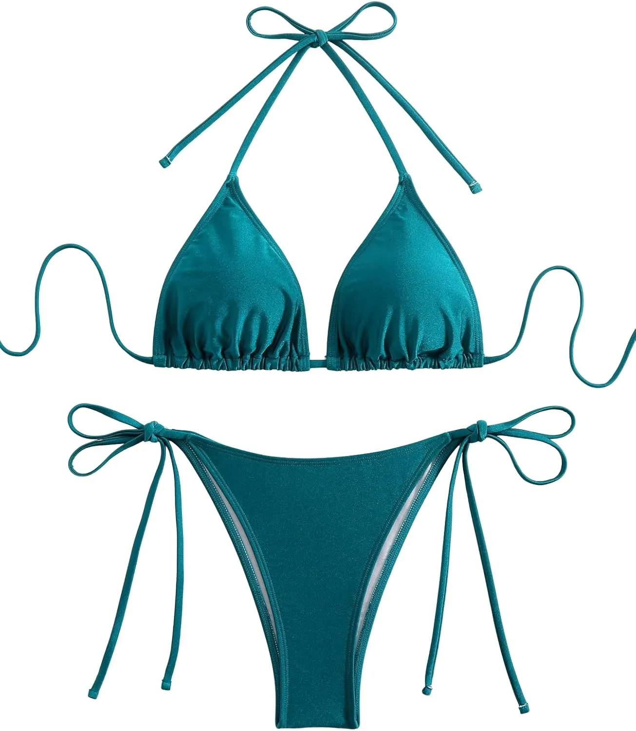 SEGT Women's 2 Piece Floral Print Halter Neck Tie Bikini Set Triangle String Thong Swimsuit Summer Bathing Suits for Women