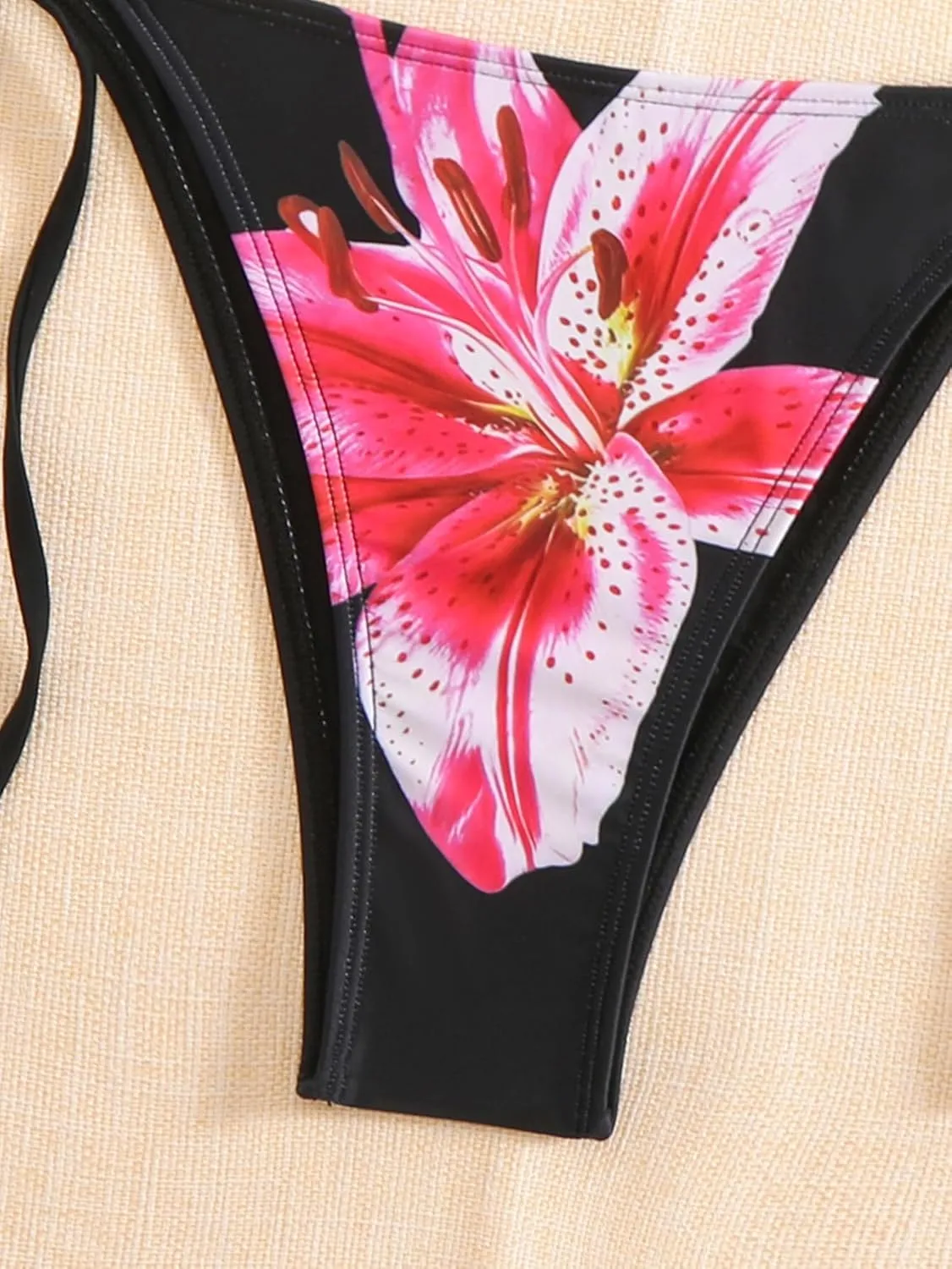 SEGT Women's 2 Piece Floral Print Halter Neck Tie Bikini Set Triangle String Thong Swimsuit Summer Bathing Suits for Women
